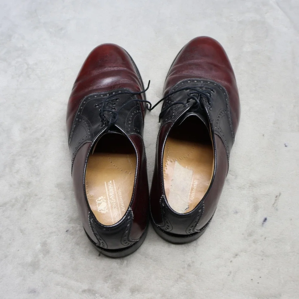Johnston Murphy Aristocraft Mens 10.5 Oxford Shoes Red Leather Dress Wingtip